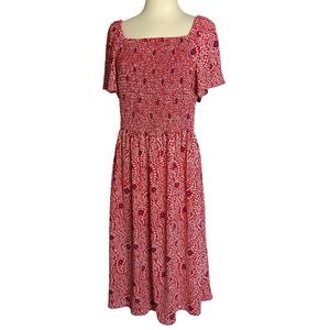 Talbots | Ruche Smock Top Flutter Sleeve Dress Floral Red Size XL
